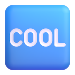 Wort „Cool“ in blauem Quadrat