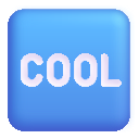 Wort „Cool“ in blauem Quadrat